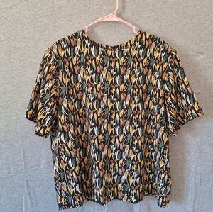 VTG Hill & Archer Size 18 Abstract Pattern Boxy Ribbed Blouse With Shoulder Pads